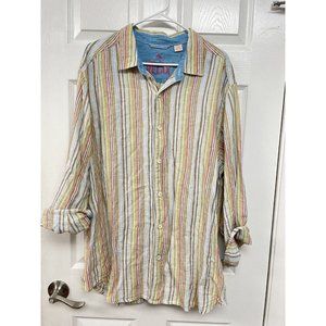 Tommy Bahama Button Up Shirt Mens XL Striped LINEN Casual Lightweight Preppy